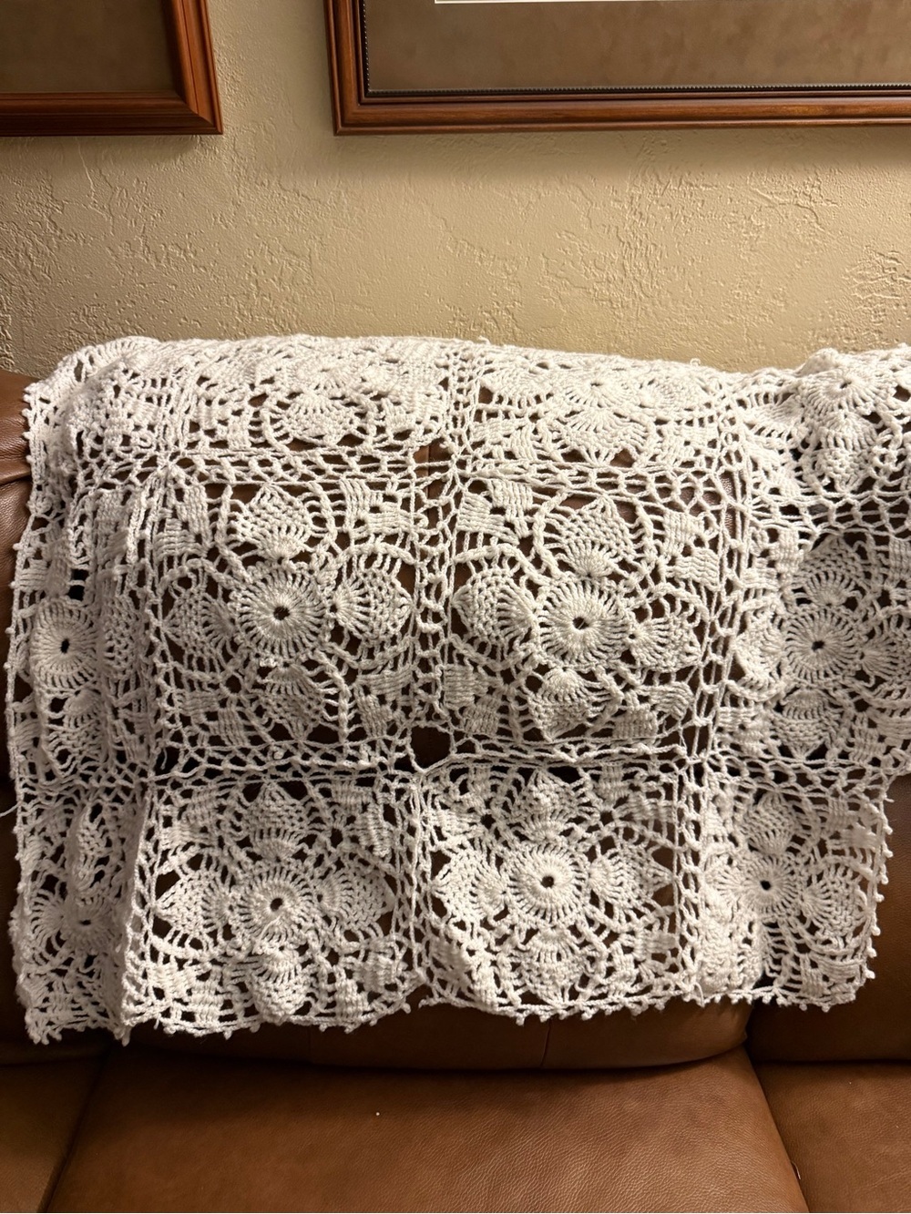 Hand Crafted White Crochet Lace Throw Blanket